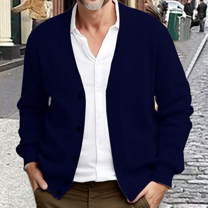 Cardigan Herre – Strikcardigan med V-hals og klassisk design til hverdag, arbejde og lag-på-lag