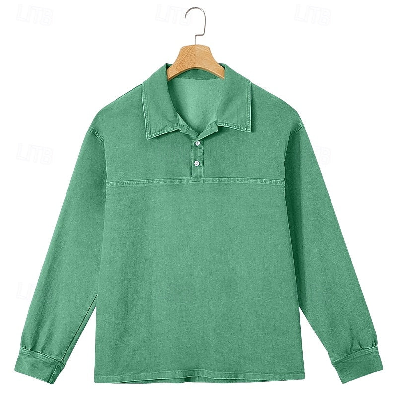 Langærmet Poloshirt Herre – Vasket Look med Klassisk Krave