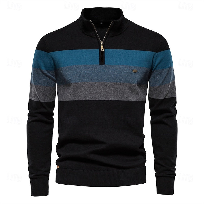 Quarter-Zip Striktrøje Herre – Pullover med Kort Lynlås