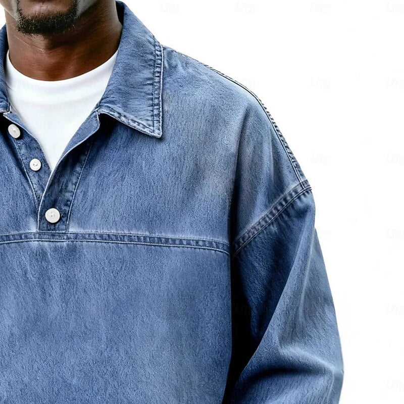Langærmet Poloshirt Herre – Vasket Look med Klassisk Krave