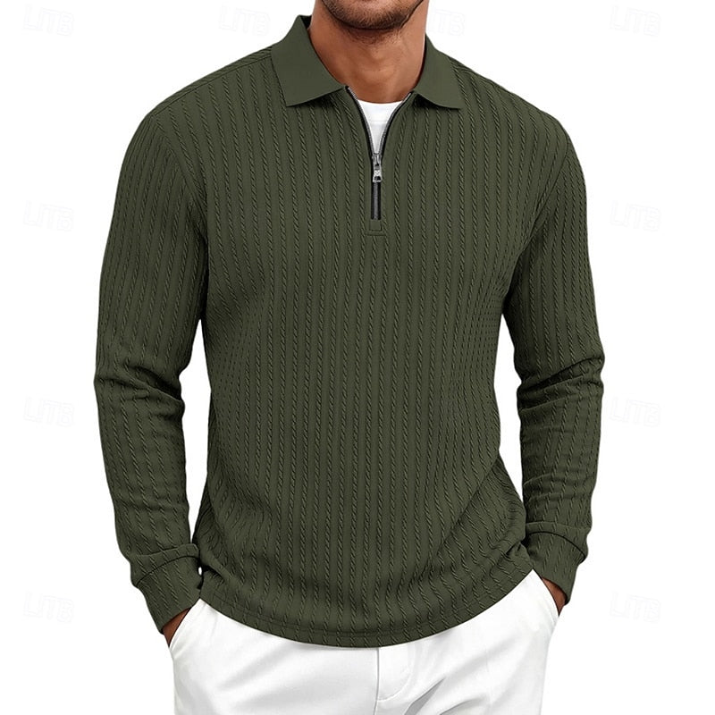 Poloshirt Herre – Polo trøje med tekstureret overflade og quarter-zip lynlås til hverdag, arbejde og lag-på-lag