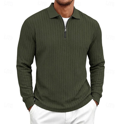 Poloshirt Herre – Polo trøje med tekstureret overflade og quarter-zip lynlås til hverdag, arbejde og lag-på-lag