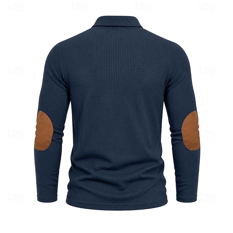 Poloshirt Herre – Tekstureret Polo med Farveblok Design