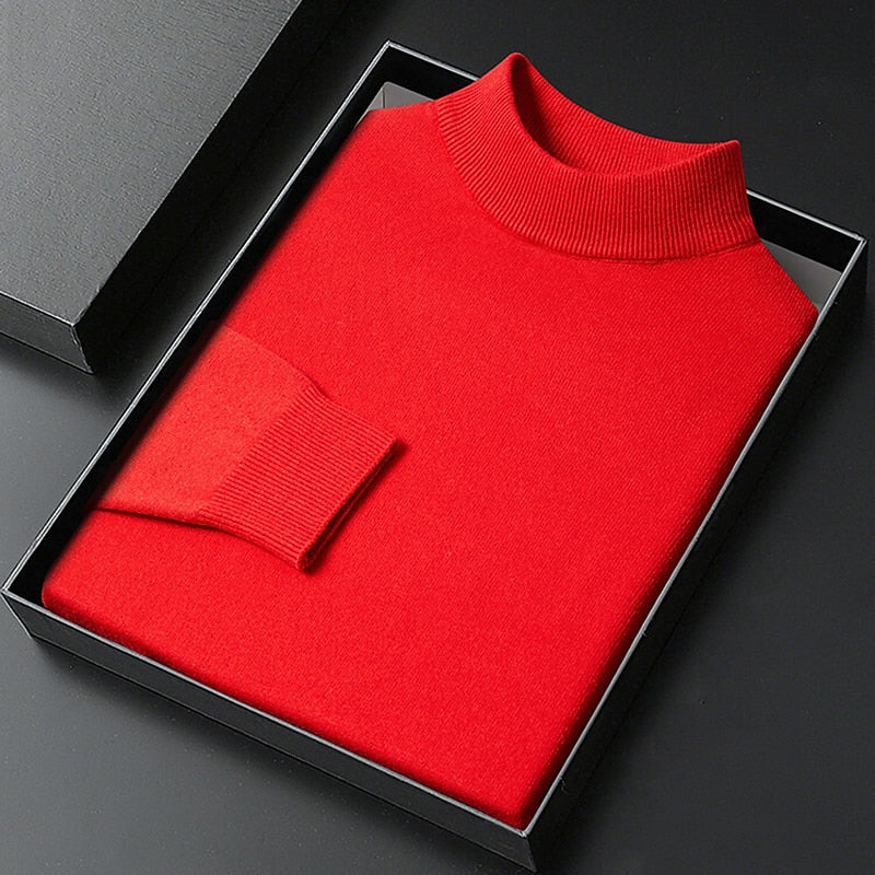 Striktrøje Herre – Pullover med høj hals og klassisk design til hverdag, arbejde og lag-på-lag i Grå og Orange – Winston