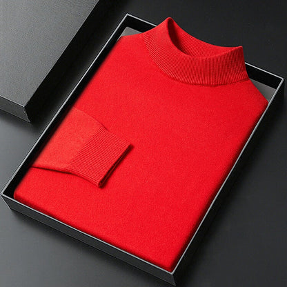 Striktrøje Herre – Pullover med høj hals og klassisk design til hverdag, arbejde og lag-på-lag i Grå og Orange – Winston