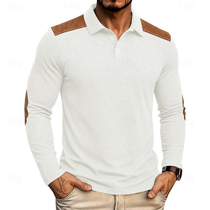 Poloshirt Herre – Tekstureret Polo med Farveblok Design