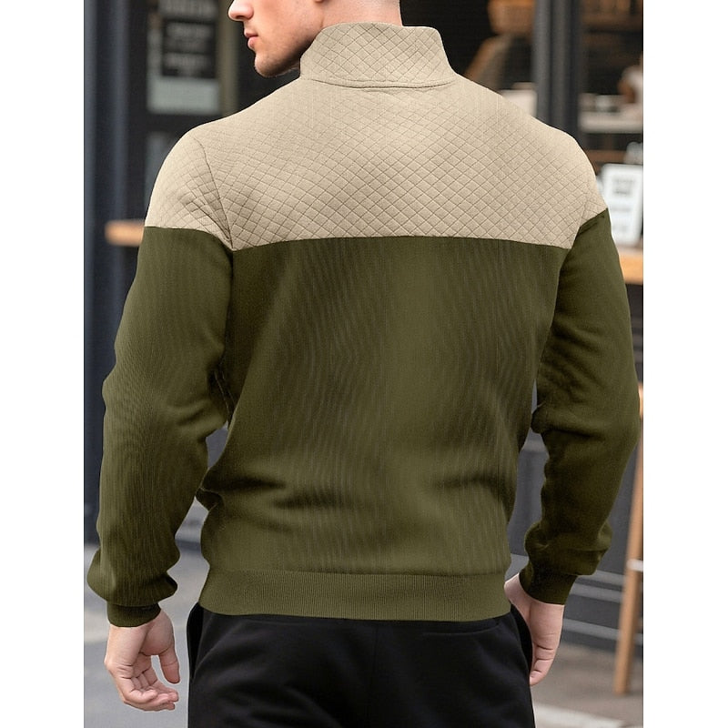 Sweatshirt Herre – Langærmet trøje med tekstureret overflade og quarter-zip lynlås til hverdag, arbejde og lag-på-lag