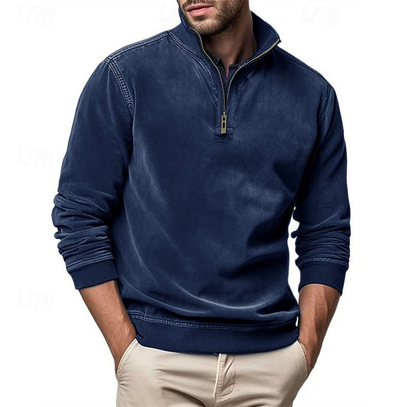 Sweatshirt Herre – Langærmet trøje med quarter-zip lynlås og ståkrave til hverdag, arbejde og lag-på-lag