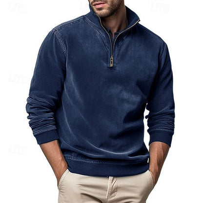 Sweatshirt Herre – Langærmet trøje med quarter-zip lynlås og ståkrave til hverdag, arbejde og lag-på-lag