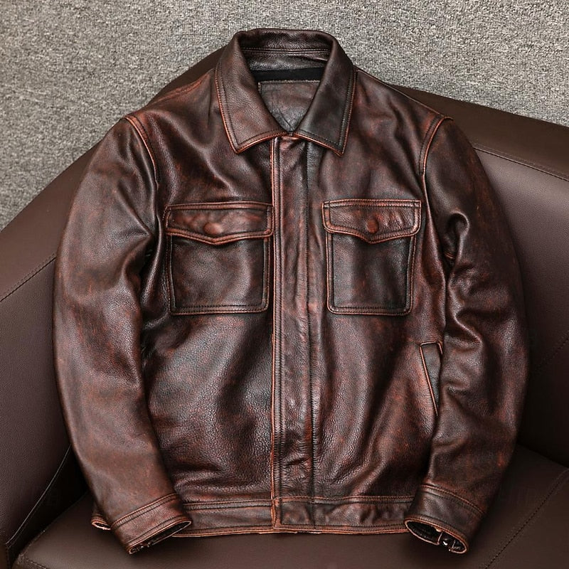Bikerjakke Herre – Kort overgangsjakke med krave og klassisk design til efterår, overgangsvejr og hverdag