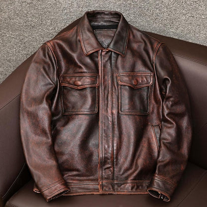 Bikerjakke Herre – Kort overgangsjakke med krave og klassisk design til efterår, overgangsvejr og hverdag