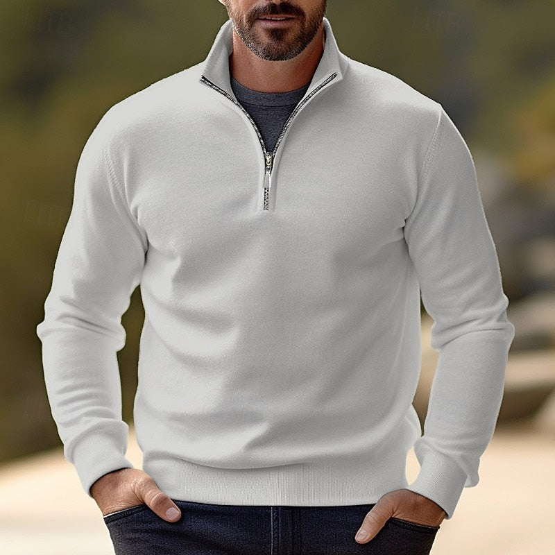 Striktrøje Herre – Pullover med half-zip lynlås og klassisk design til hverdag, arbejde og lag-på-lag