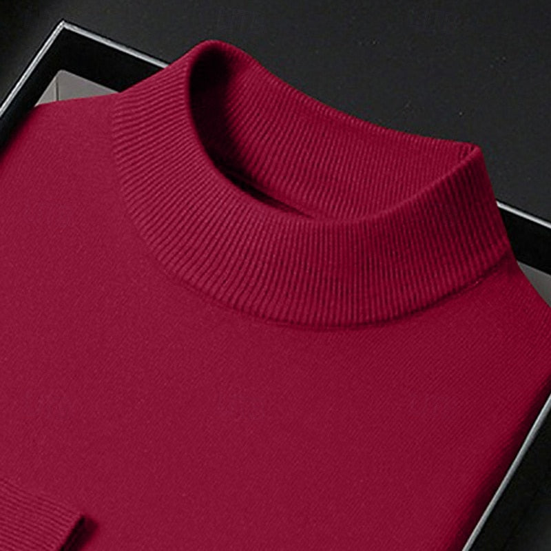 Striktrøje Herre – Pullover med høj hals og klassisk design til hverdag, arbejde og lag-på-lag i Grå og Orange – Winston