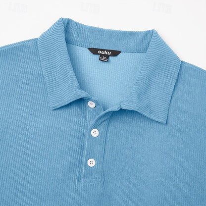 Poloshirt Herre – Polo trøje med tekstureret overflade og lange ærmer til hverdag, arbejde og lag-på-lag i Mørkeblå og Grå – Wallace
