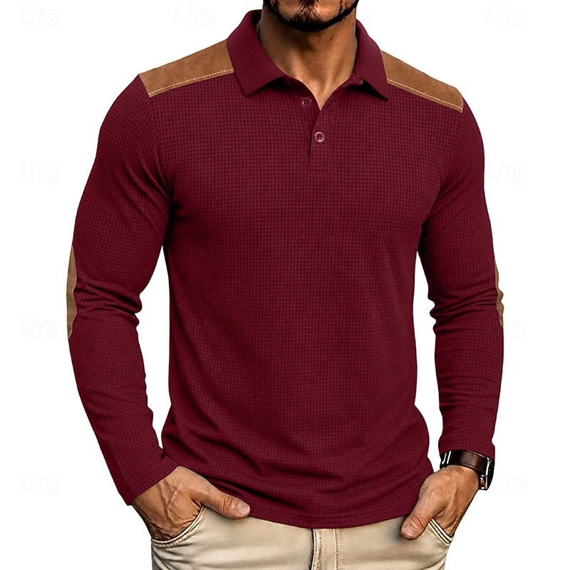 Poloshirt Herre – Tekstureret Polo med Farveblok Design