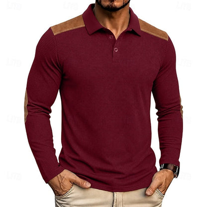 Poloshirt Herre – Tekstureret Polo med Farveblok Design