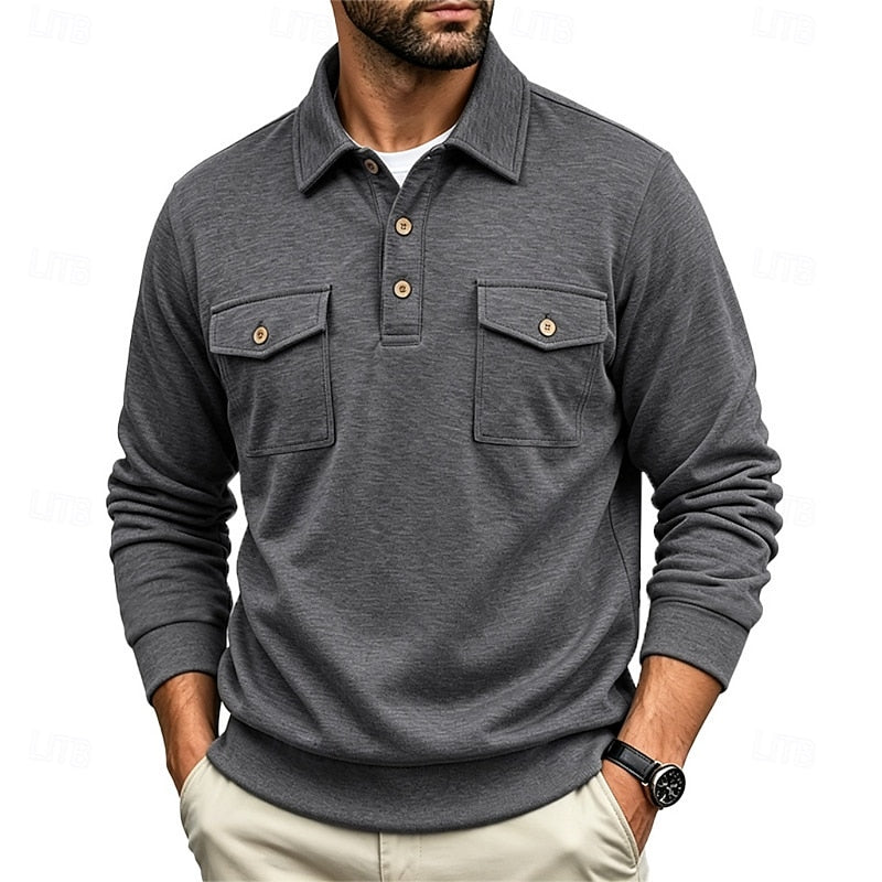 Poloshirt Herre – Polo trøje med lange ærmer og klassisk design til hverdag, arbejde og lag-på-lag i Mørkegrå og Lysegrå – Harold