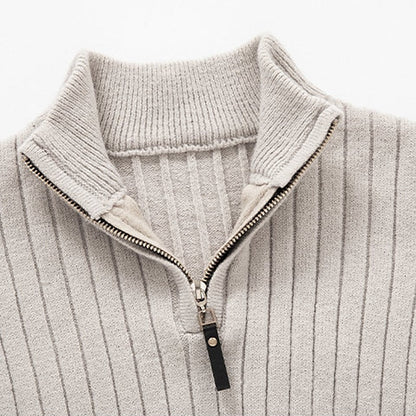 Ribstriktrøje Herre – Quarter-Zip Pullover med Lynlås