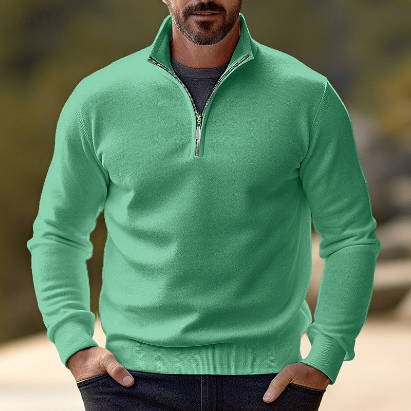 Striktrøje Herre – Pullover med half-zip lynlås og klassisk design til hverdag, arbejde og lag-på-lag