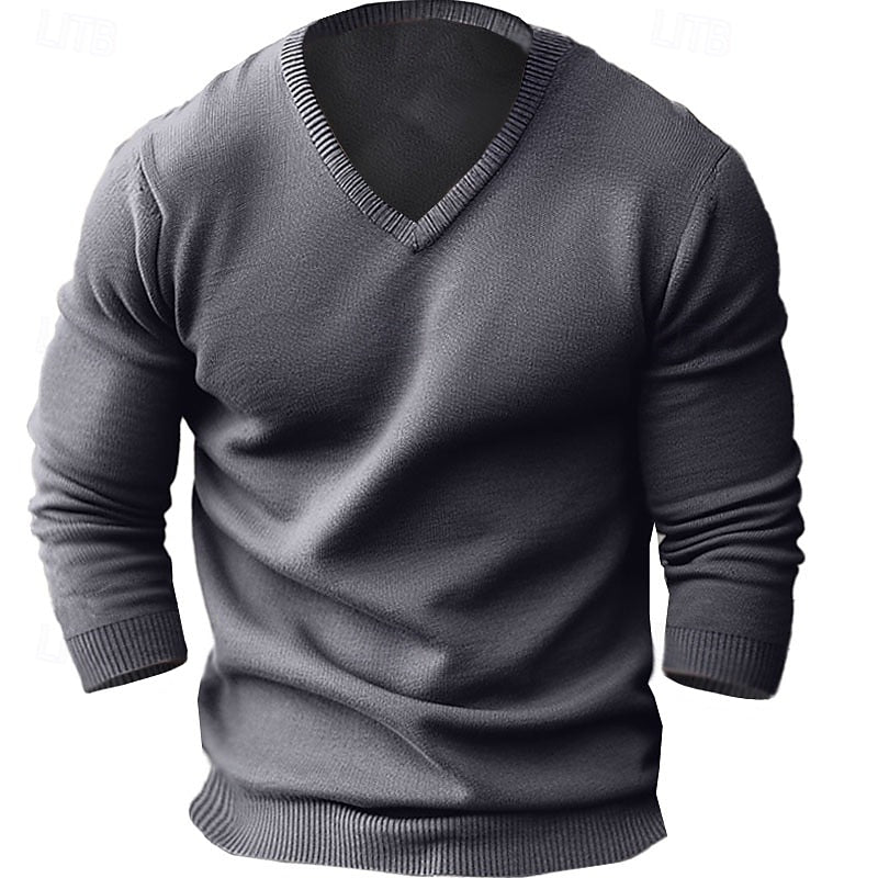 Striktrøje Herre – Pullover med V-hals og klassisk design til hverdag, arbejde og lag-på-lag i Rød og Dark Marineblå – Reginald