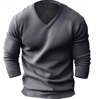 Striktrøje Herre – Pullover med V-hals og klassisk design til hverdag, arbejde og lag-på-lag i Rød og Dark Marineblå – Reginald