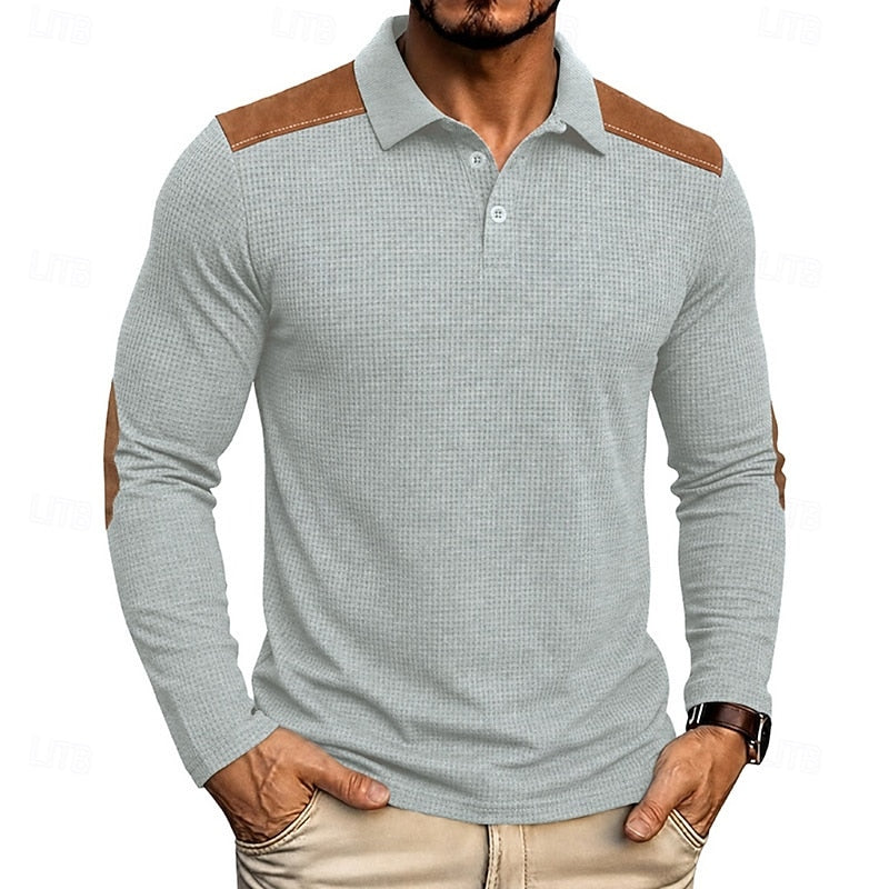Poloshirt Herre – Tekstureret Polo med Farveblok Design