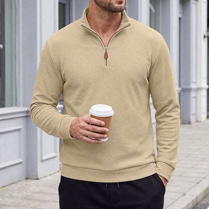 Striktrøje Herre – Pullover med tekstureret overflade og quarter-zip lynlås til hverdag, arbejde og lag-på-lag i Hvid og Sort – Quentin
