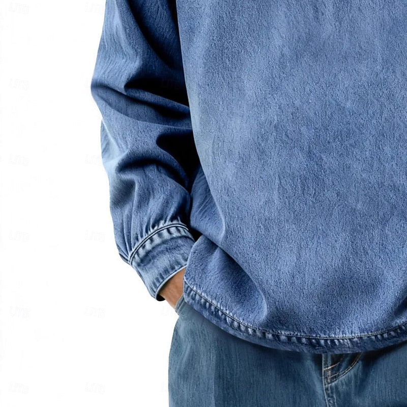 Langærmet Poloshirt Herre – Vasket Look med Klassisk Krave