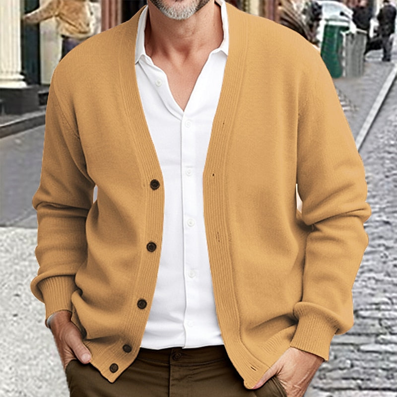 Cardigan Herre – Strikcardigan med V-hals og klassisk design til hverdag, arbejde og lag-på-lag