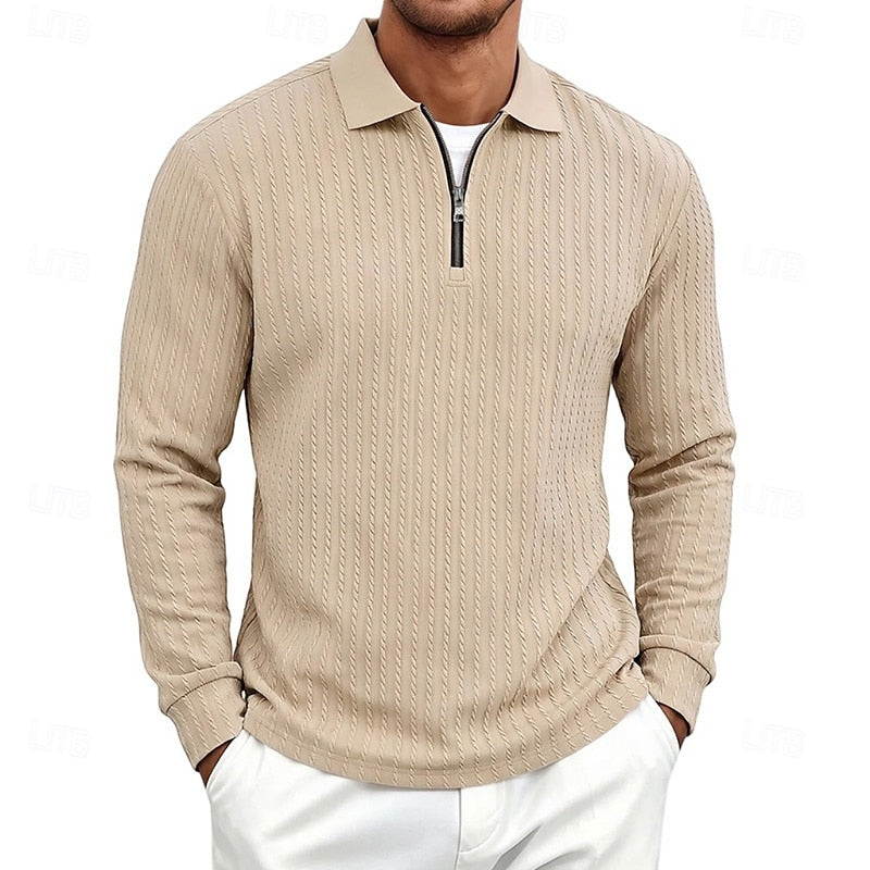 Poloshirt Herre – Polo trøje med tekstureret overflade og quarter-zip lynlås til hverdag, arbejde og lag-på-lag