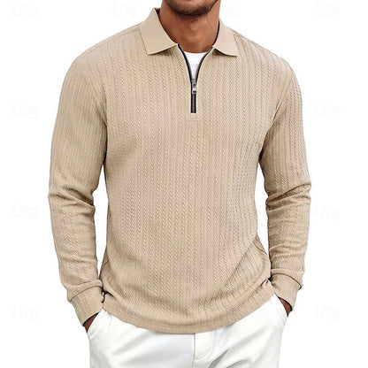 Poloshirt Herre – Polo trøje med tekstureret overflade og quarter-zip lynlås til hverdag, arbejde og lag-på-lag
