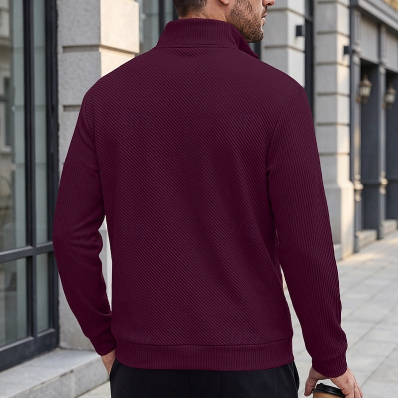 Striktrøje Herre – Pullover med tekstureret overflade og quarter-zip lynlås til hverdag, arbejde og lag-på-lag i Hvid og Sort – Quentin