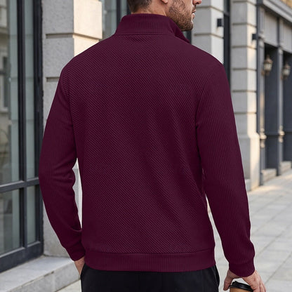Striktrøje Herre – Pullover med tekstureret overflade og quarter-zip lynlås til hverdag, arbejde og lag-på-lag i Hvid og Sort – Quentin