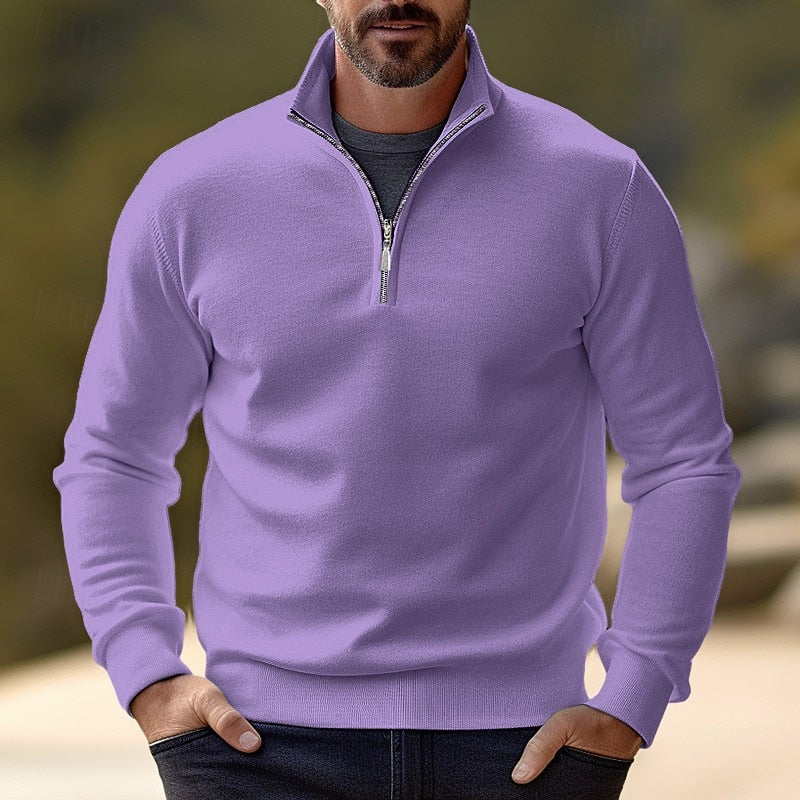 Striktrøje Herre – Pullover med half-zip lynlås og klassisk design til hverdag, arbejde og lag-på-lag