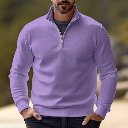 Striktrøje Herre – Pullover med half-zip lynlås og klassisk design til hverdag, arbejde og lag-på-lag