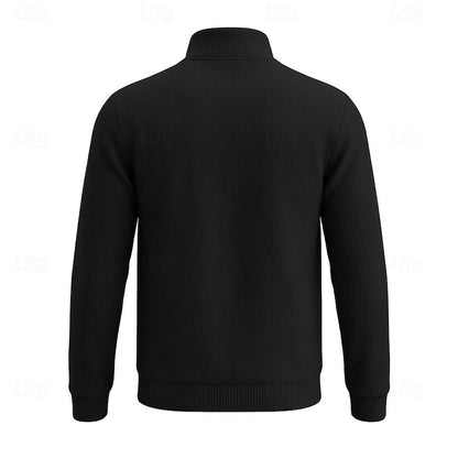 Striktrøje Herre – Pullover med tekstureret overflade og quarter-zip lynlås til hverdag, arbejde og lag-på-lag i Hvid og Sort – Quentin