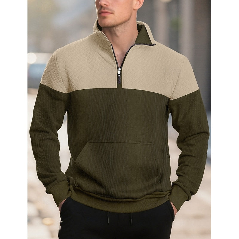 Sweatshirt Herre – Langærmet trøje med tekstureret overflade og quarter-zip lynlås til hverdag, arbejde og lag-på-lag