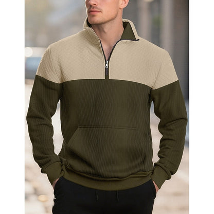 Sweatshirt Herre – Langærmet trøje med tekstureret overflade og quarter-zip lynlås til hverdag, arbejde og lag-på-lag