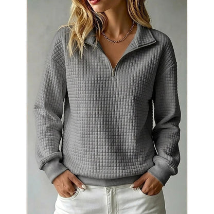 Half-Zip Striktrøje Dame – Tekstureret Pullover med Lynlås