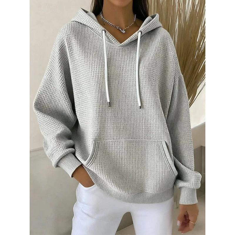 Hættetrøje Dame – Tekstureret Hoodie med Snøre