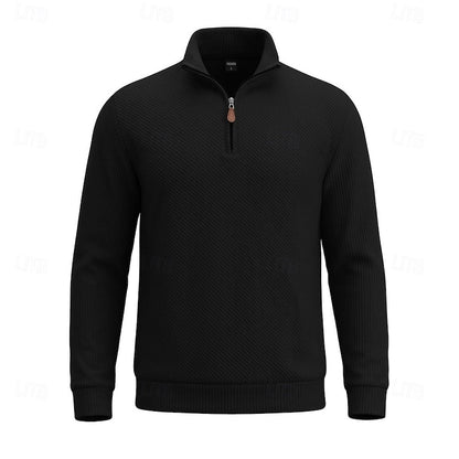 Striktrøje Herre – Pullover med tekstureret overflade og quarter-zip lynlås til hverdag, arbejde og lag-på-lag i Hvid og Sort – Quentin