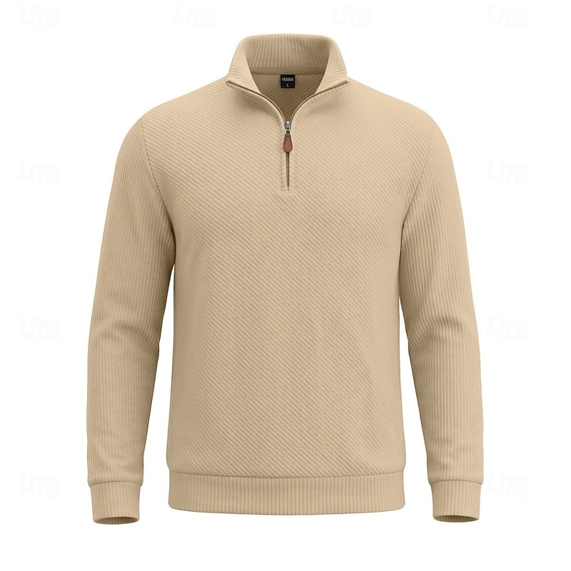 Striktrøje Herre – Pullover med tekstureret overflade og quarter-zip lynlås til hverdag, arbejde og lag-på-lag i Hvid og Sort – Quentin