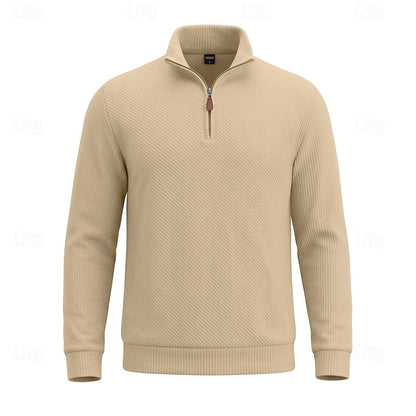 Striktrøje Herre – Pullover med tekstureret overflade og quarter-zip lynlås til hverdag, arbejde og lag-på-lag i Hvid og Sort – Quentin