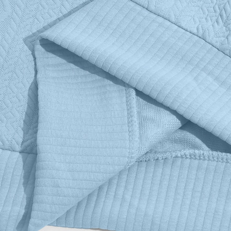 Striktrøje Herre – Pullover med tekstureret overflade og quarter-zip lynlås til hverdag, arbejde og lag-på-lag i Lyseblå og Hvid – Nash