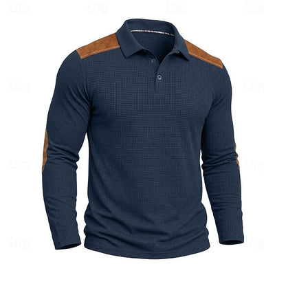 Poloshirt Herre – Tekstureret Polo med Farveblok Design
