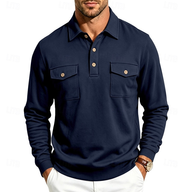 Poloshirt Herre – Polo trøje med lange ærmer og klassisk design til hverdag, arbejde og lag-på-lag i Mørkegrå og Lysegrå – Harold