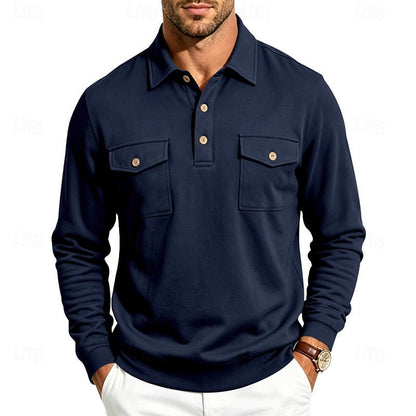 Poloshirt Herre – Polo trøje med lange ærmer og klassisk design til hverdag, arbejde og lag-på-lag i Mørkegrå og Lysegrå – Harold