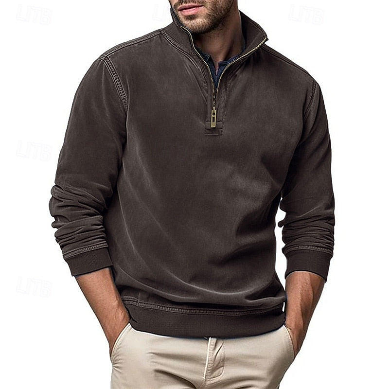 Sweatshirt Herre – Langærmet trøje med quarter-zip lynlås og ståkrave til hverdag, arbejde og lag-på-lag