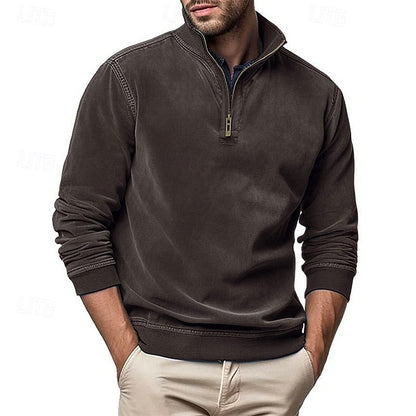 Sweatshirt Herre – Langærmet trøje med quarter-zip lynlås og ståkrave til hverdag, arbejde og lag-på-lag