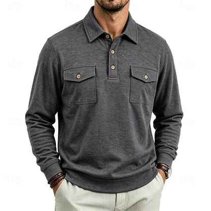 Poloshirt Herre – Polo trøje med lange ærmer og klassisk design til hverdag, arbejde og lag-på-lag i Mørkegrå og Lysegrå – Harold